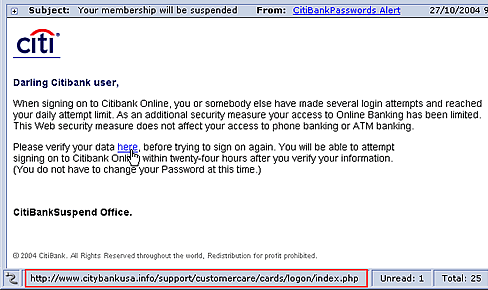 The queen of evil spam: A phishing spammail.