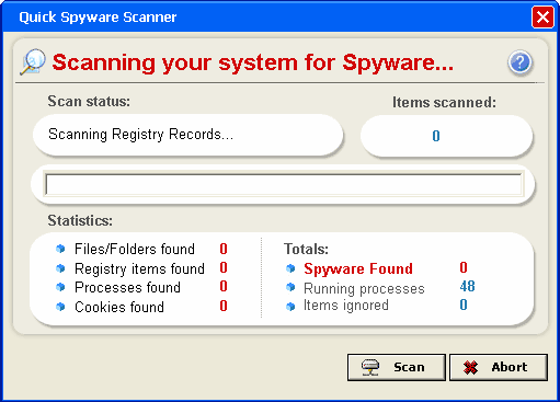 Scanning your system for Spyware...